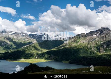 Grevasalvas in der Perle. Sils im Engadin/Segl am 02.08.21. *** Ortsüberschrift *** die Alpen, Berge, Berglandschaft, Bergsee, das Engadin Stockfoto