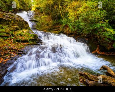 Herbstfarbe um Mud Creek Falls im Sky Valley in Rabun County Georgia USA Stockfoto