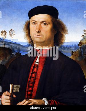 Porträt von Francesco delle Opere von Pietro Perugino (Pietro Vannucci: ca. 1450-1523), Öl auf Tafel, 1494 Stockfoto