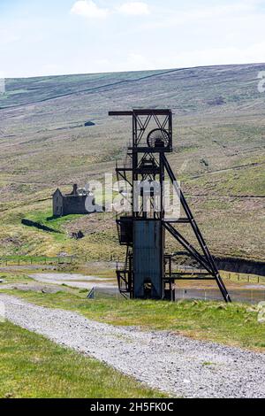 Aufgabe der Maschinen bei der Groverake Mine (Blei und Fluorspat) auf den Pennines bei Redburn Common in der Nähe von Rookhope in Weardale, County Durham, Großbritannien Stockfoto