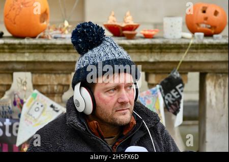 Richard Ratcliffe Hungerstreik-Tag 16, um Druck auf das Auswärtige Amt zu erhöhen, mehr zu tun, um seine Frau Nazanin Zaghari-Ratcliffe aus ihrer Haft im Iran zu befreien. Das Auswärtige Amt, London. VEREINIGTES KÖNIGREICH Stockfoto