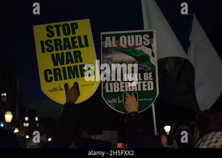 2021-11-09, London, Großbritannien. Internationale Studenten für Palästina Tzipi Hotovely lehnt den Besuch des antipalästinensischen Rassisten und Nakba Denier ab und ist ein israelischer Diplomat und ehemaliger Politiker, der als aktueller Botschafter Israels im Vereinigten Königreich fungiert. Internationale Studenten sind unglücklich LSE hat die Studiengebühren verwendet, um Nakba Denier, Tzipi Hotovely, zu finanzieren. Stockfoto