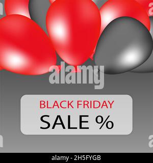 Rot und Grau Verlauf verschwommene Ballons auf grauem Hintergrund auf der Oberseite. Black friday Sales Text und Social Poster Konzept. Stockfoto