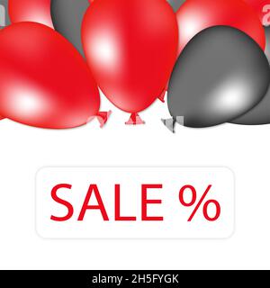 Rot und grau verwischte Luftballons mit Farbverlauf auf weißem Hintergrund oben. Black friday Sales Text und Social Poster Konzept Stockfoto
