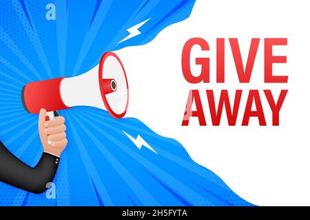 Moderne flache Schablone mit Give-Away-Megaphon für Bannerdesign. Social-Media-ähnliches Icon-Konzept. Vektorgrafik Stock Vektor