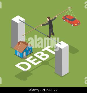 Debt isometrisches Flat Vector Konzept. Stock Vektor