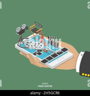 Mobile Video Editor flach isometrischen Vektor-Konzept. Stock Vektor