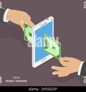 Online-Geldtransfer isometrische Vektordarstellung. Stock Vektor