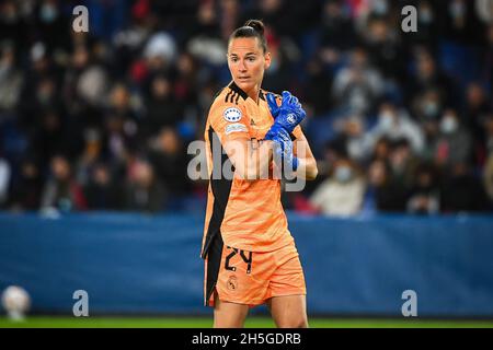 Paris, Frankreich, Frankreich. November 2021. Meline GERARD von Real Madrid während des UEFA Women's Champions League-Spiels der Gruppe B zwischen Paris Saint-Germain und Real Madrid am 09. November 2021 im Stadion Parc des Princes in Paris, Frankreich. (Bild: © Matthieu Mirville/ZUMA Press Wire) Stockfoto