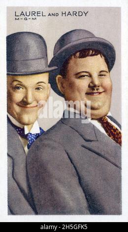 Die Handelskarte der Hollywood-Filmstars Laurel und Hardy war Teil einer Serie namens Stars of Screen and Stage, die von Park Drive Cigarettes in Großbritannien als Prämie für Tabak ausgegeben wurde. Stockfoto