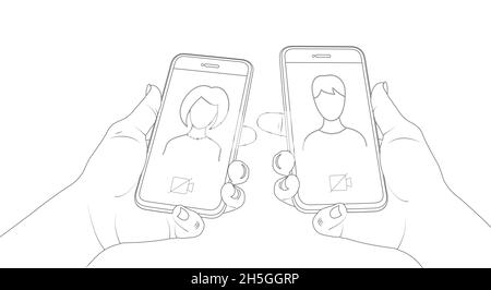 Videoanruf per Telefon. Zwei Personen chatten per Video. Vektorgrafik. Stock Vektor