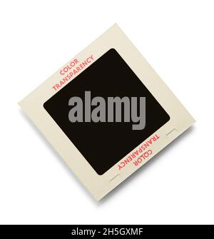 Old Color Transparency Film Dia-Ausschnitt auf Weiß. Stockfoto
