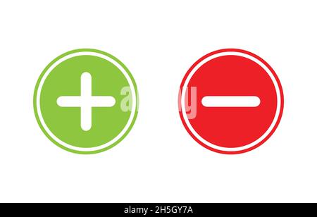 Grüne Plus- und rote Minus-flache Vektor-Symbole.Kreissymbole fügen und löschen Tastenzeichen für Abstimmung, Entscheidung, Web, Logo, App, UI.-Abbildung Stock Vektor