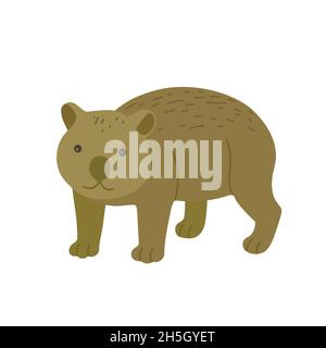 Niedliche Cartoon Wombat isoliert auf weißem Hintergrund. Handgezeichnete Vektorgrafik Stock Vektor