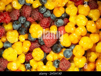 Mischung aus frischen, leckeren Beeren bereit zum Essen Stockfoto