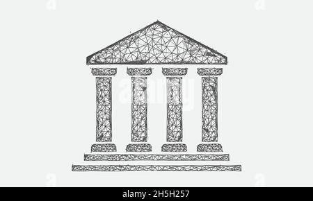 Geometrische polygonale Form schwarzer Vektor des Banksymbols. Bestehend aus Punkten, Linien und Low-Poly-Formen in Form von Design auf weißem Hintergrund. Stock Vektor