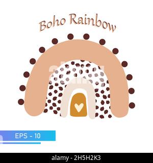 Skandinavischer Boho-Regenbogen in einfachen, weichen Farben für die Einrichtung im Kinderzimmer. Isoliert auf weißem Hintergrund. Vektorgrafik. Stock Vektor