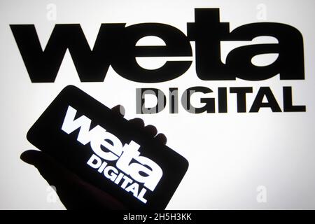 Ukraine. November 2021. In dieser Abbildung ist ein Weta Digital-Logo auf einem Smartphone und einem pc-Bildschirm zu sehen. Kredit: SOPA Images Limited/Alamy Live Nachrichten Stockfoto