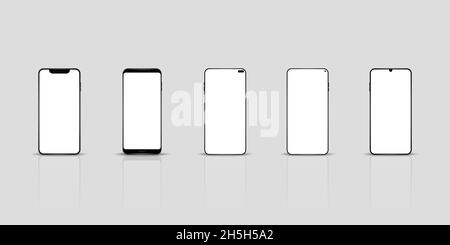 Realistische Smartphones mit weißen Bildschirm-Mockups Stock Vektor