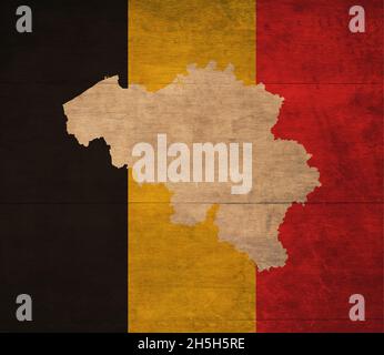 belgische minimalistische Karte mit der Nationalflagge. Lebendige Farben und moderne Grafiken im Retro-Stil. Poster für Print, Katalog und Marketing Stockfoto