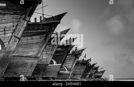 Bootsanlegestelle, Mangrol Port - Gujarat. Stockfoto