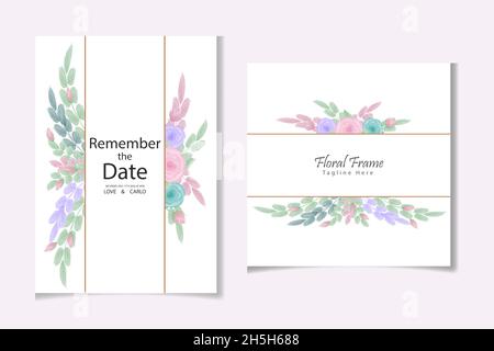 Aquarell natürlichen Kosmos Blume und verlassen Set-Design Stock Vektor