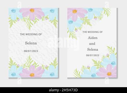 Aquarell natürlichen Kosmos Blume und verlassen Set-Design Stock Vektor