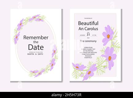 Aquarell natürlichen Kosmos Blume und verlassen Set-Design Stock Vektor