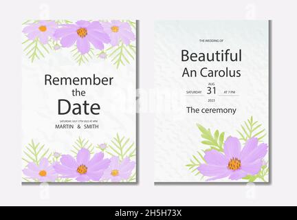 Aquarell natürlichen Kosmos Blume und verlassen Set-Design Stock Vektor