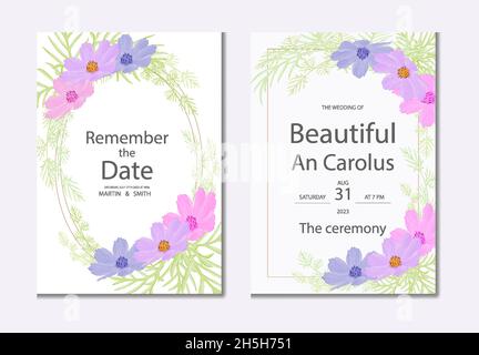 Aquarell natürlichen Kosmos Blume und verlassen Set-Design Stock Vektor