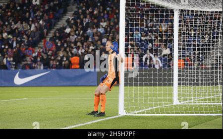 Paris, Frankreich. 9 2021. November, Méline GERARD von REAL MADRID in Aktion während des UEFA Women's Champions League, Tag 3, Spiels zwischen Paris Saint-Germain und Real Madrid am 9 2021. November im Stadion Parc des Princes in Paris, Frankreich. Foto von Loic Baratoux/ABACAPRESS.COM Stockfoto