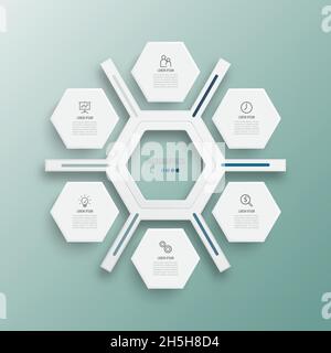 Vector Illustration Infografiken 6 Optionen. Für Broschüre, Business Template, Web Design. Stock Vektor
