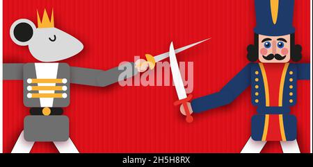 Nussknacker und Mauskönig. Frohe Weihnachtsfeier. Frohes neues Jahr Figur. Ballettparty im Dezember. Vintage-Spielzeug. Vektor. Stock Vektor