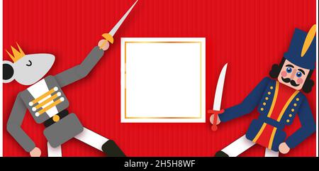 Nussknacker und Mauskönig. Frohe Weihnachtsfeier. Frohes neues Jahr Figur. Ballettparty im Dezember. Vintage-Spielzeug. Vektor. Stock Vektor