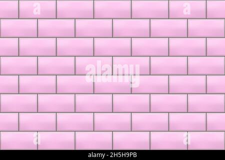 U-Bahn-Fliesenmuster. Rosa nahtlose Backstein Hintergrund. Vektor Metro Wand oder Boden Textur. Glänzendes Mosaikgitter im Innenbereich mit rechteckigen Elementen. Stock Vektor