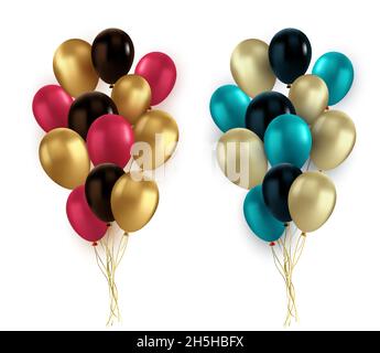 Vektor-Set von realistischen Gold rot blau schwarz Ballon auf weißem Hintergrund isoliert Stock Vektor