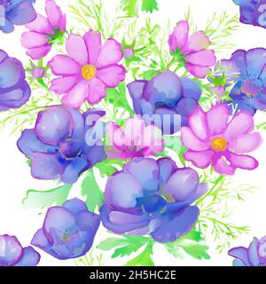 Nahtlose floralen Hintergrund mit Blumen. Vektor handbemalte Aquarell Imitation Malerei. Stock Vektor