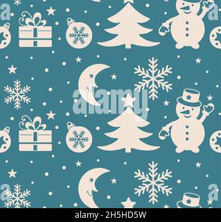 Weihnachtliches Wintermuster. Schneemann und Geschenke Vektor Illustration Stock Vektor