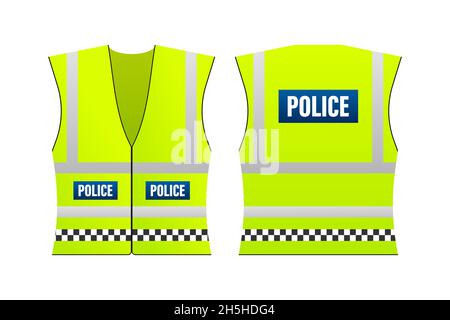 Gelbe reflektierende Sicherheitsweste für Menschen, Polizei. Sicherheit der Polizei. Vektorgrafik. Stock Vektor