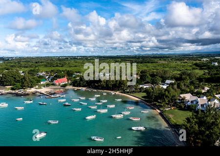 Luftbild, Mauritius, Region Palplemousses, Bucht Cap Malheureux, Kirche Notre-Dame Auxiliatrice de Cap Malheureux Stockfoto