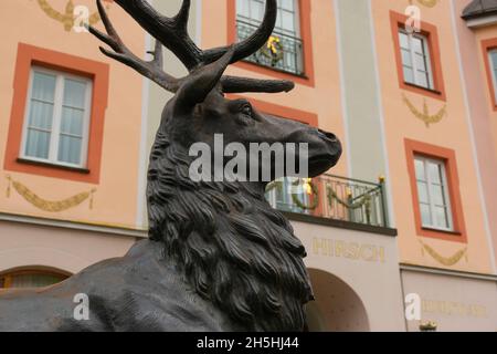 26 Mai 2019 Füssen, Deutschland - alte Straßen der Stadt Füssen in der Nähe von Schloss Neuschwanstein. Stockfoto