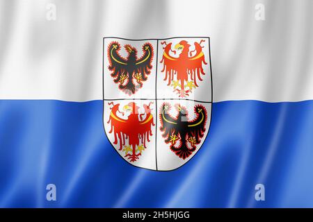 Flagge der Region Trentino-Südtirol, Italien winkende Bannersammlung. 3D-Illustration Stockfoto