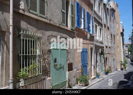 Straße im Panier-Viertel, Altstadt, Panier-Viertel, Le Panier, Marseille, Frankreich Stockfoto