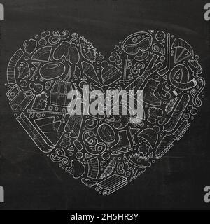 Vektor Hand gezeichnet Satz von Winter Sports Cartoon Doodle Objekte, Symbole und Elemente. Kreidetafel mit rundem Rahmen Stock Vektor