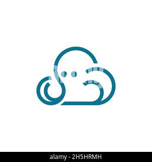 vektor-Design. Logo aus der Kombination von Oktopus und Wolke Logo Konzept erstellt. Stock Vektor