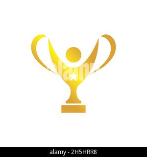 vektor-Design. Logo aus der Kombination ein glückliches Volk und goldene Tasse Logo Konzept erstellt. Stock Vektor