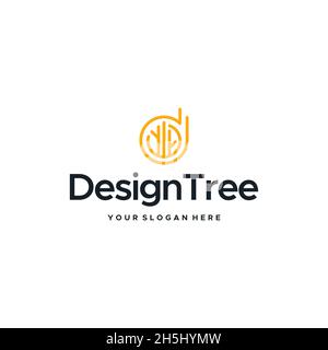 Flaches Buchstabenzeichen Initial d Design Tree Logo-Design Stock Vektor