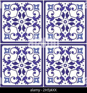 Lissabon Azulejo Stil Vektor nahtlose Fliesenmuster, elegantes dekoratives Design inspiriert von Kunst aus Portugal, florale Fliesen Stock Vektor