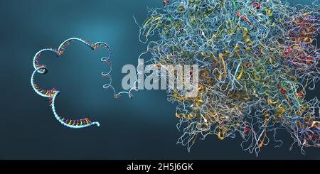 Ribosom als Teil einer biologischen Zelle, die Boten-rna-Molekül baut - 3d-Illustration Stockfoto