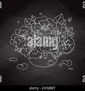 Blumen in einer Vase. Bouquet isoliert auf weißem Hintergrund. Vektorgrafik im Skizzenstil. Stock Vektor